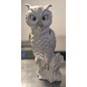 Vintage Japan  RIES White Ceramic Owl Figurine Gold Accents Mid Century Modern